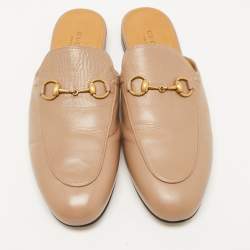 Gucci Brown Leather Princetown  Mules Size 37.5 