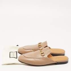Gucci Brown Leather Princetown  Mules Size 37.5 