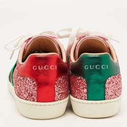 Gucci Pink Glitter Ace Low Top Sneakers Size 37