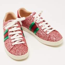 Gucci Pink Glitter Ace Low Top Sneakers Size 37