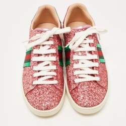 Gucci Pink Glitter Ace Low Top Sneakers Size 37