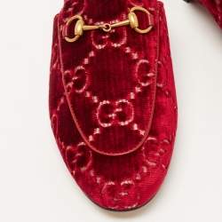 Pre Owned Gucci Pink GG Velvet Princetown Flat Mules Size 38