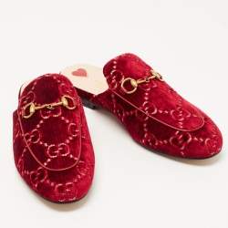 Pre Owned Gucci Pink GG Velvet Princetown Flat Mules Size 38