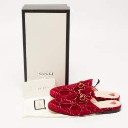 Pre Owned Gucci Pink GG Velvet Princetown Flat Mules Size 38