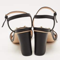 Gucci Black Leather Horsebit Ankle Strap Sandals Size 36.5