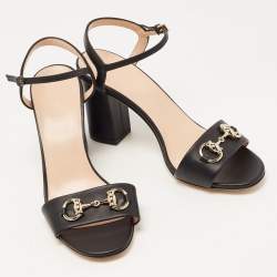 Gucci Black Leather Horsebit Ankle Strap Sandals Size 36.5