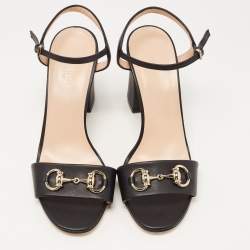 Gucci Black Leather Horsebit Ankle Strap Sandals Size 36.5