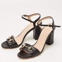 Gucci Black Leather Horsebit Ankle Strap Sandals Size 36.5