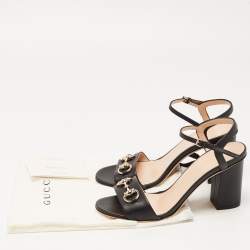 Gucci Black Leather Horsebit Ankle Strap Sandals Size 36.5