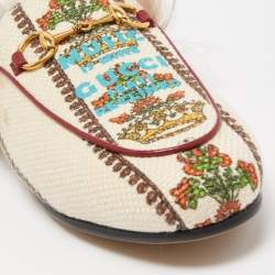 مملوكة مسبقًا Gucci Beige Canvas and Fur Princetown Mules Size 36