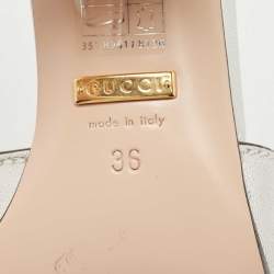 Pre Owned Gucci Silver Leather Cut Out Interlocking G Slide Sandals Size 36