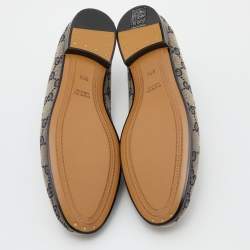 Pre Owned Gucci Beige/Blue GG Canvas and Leather Jordaan Horsebit Loafers Size 37.5