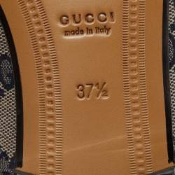 Pre Owned Gucci Beige/Blue GG Canvas and Leather Jordaan Horsebit Loafers Size 37.5