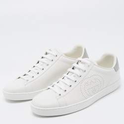 Gucci White Perforated Interlocking G Leather Ace Low Top Sneakers Size 38
