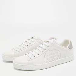Gucci White Perforated Interlocking G Leather Ace Low Top Sneakers Size 37.5