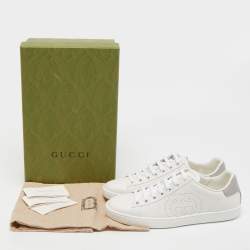 Gucci White Perforated Interlocking G Leather Ace Low Top Sneakers Size 37.5
