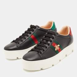 Gucci Black Leather Ace Lace Up Sneakers Size 38.5