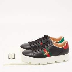 Gucci Black Leather Ace Lace Up Sneakers Size 38.5