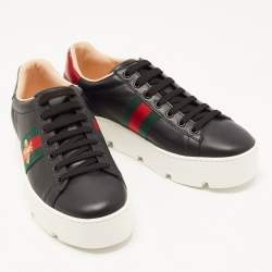Gucci Black Leather Ace Lace Up Sneakers Size 38.5