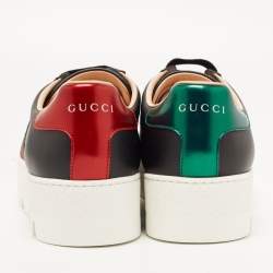 Gucci Black Leather Ace Lace Up Sneakers Size 38.5