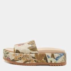 Gucci Multicolor Canvas GG Flora Platform Slides Size 36