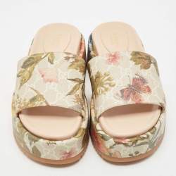 Gucci Multicolor Canvas GG Flora Platform Slides Size 36