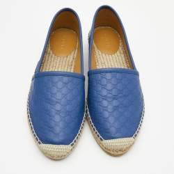 Pre Owned Gucci Blue Microguccissima Leather Espadrilles Size 37