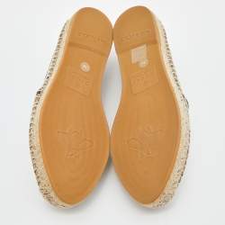 Pre Owned Gucci Beige/Black GG Supreme Canvas and Leather Bee Espadrilles Size 36