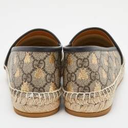 Pre Owned Gucci Beige/Black GG Supreme Canvas and Leather Bee Espadrilles Size 36