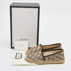 Pre Owned Gucci Beige/Black GG Supreme Canvas and Leather Bee Espadrilles Size 36