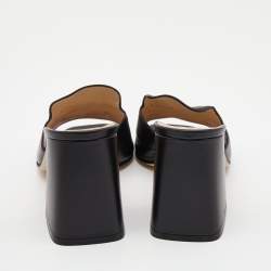 Gucci Black Leather Horsebit Block Heel Slide Sandals Size 42