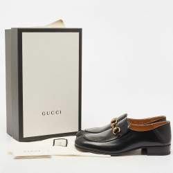 Pre Owned Gucci Black Leather Jordaan Slip On Loafers Size 38.5