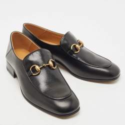 Pre Owned Gucci Black Leather Jordaan Slip On Loafers Size 38.5