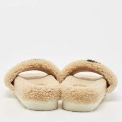 Gucci Beige Shearling Fur Interlocking G Slides Size 38