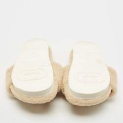 Gucci Beige Shearling Fur Interlocking G Slides Size 38