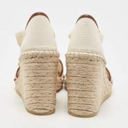 Gucci Cream Canvas and leather Web Espadrille Wedge Sandals Size 36.5