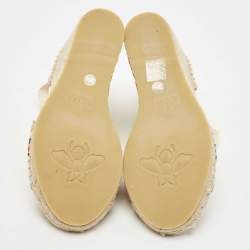 Gucci Cream Canvas and leather Web Espadrille Wedge Sandals Size 36.5