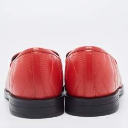 Pre Owned Gucci Red Leather Double G Loafers Size 39
