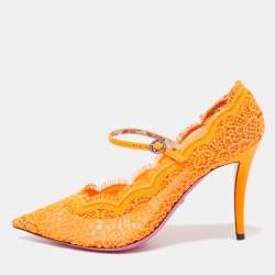 مملوكة مسبقًا Gucci Orange Fabric and Leather Virginia Mary Jane Pumps Size 38