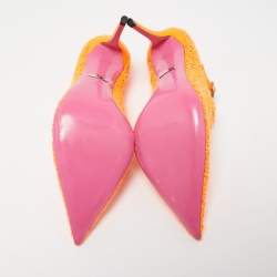 مملوكة مسبقًا Gucci Orange Fabric and Leather Virginia Mary Jane Pumps Size 38