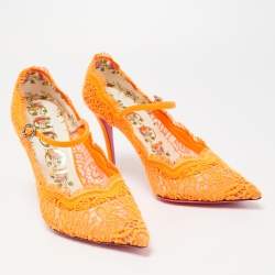 مملوكة مسبقًا Gucci Orange Fabric and Leather Virginia Mary Jane Pumps Size 38