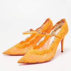 مملوكة مسبقًا Gucci Orange Fabric and Leather Virginia Mary Jane Pumps Size 38