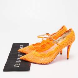 مملوكة مسبقًا Gucci Orange Fabric and Leather Virginia Mary Jane Pumps Size 38