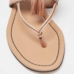 Pre Owned Gucci Brown Leather T-Strap Flat Sandals Size 37.5