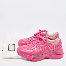 Pre Owned Gucci Pink Leather Rhyton Low Top Sneakers Size 37