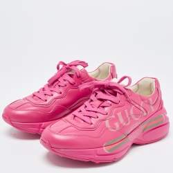 Pre Owned Gucci Pink Leather Rhyton Low Top Sneakers Size 37