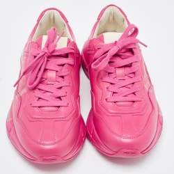 Pre Owned Gucci Pink Leather Rhyton Low Top Sneakers Size 37
