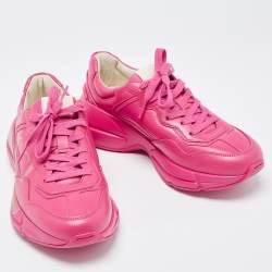 Pre Owned Gucci Pink Leather Rhyton Low Top Sneakers Size 37