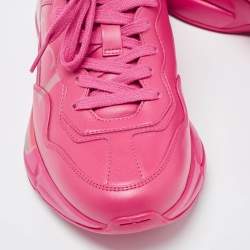 Pre Owned Gucci Pink Leather Rhyton Low Top Sneakers Size 37