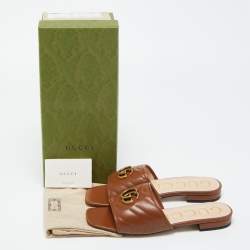 Pre Owned Gucci Brown Leather Jolie Mules Size 38.5